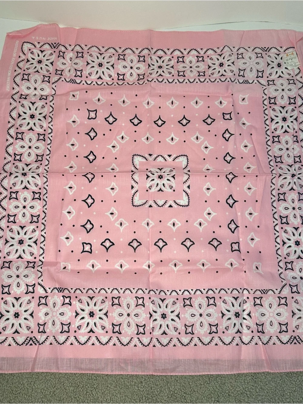 Vintage Light Pink Bandana 100% Cotton 13962 Floral Paisley Print USA Made NEW